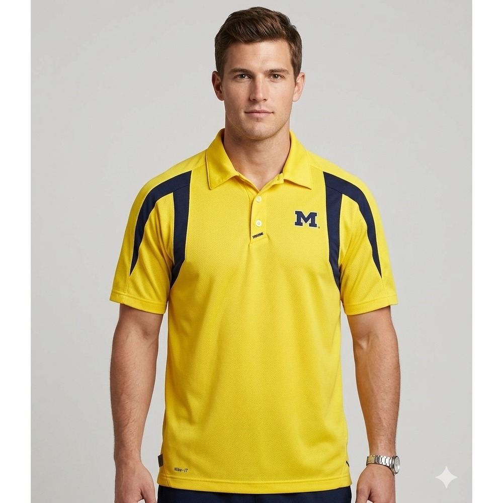 University Michigan Nike Polo Shirt Medium Yellow Navy Blue Gameday Y2K Football